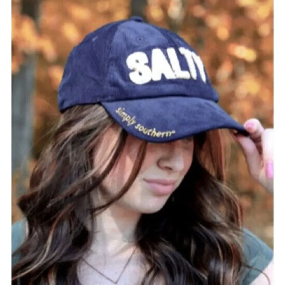 SIMPLY‎ SOUTHERN Sparkle Puff Letter SALTY Blue Corduroy Baseball Cap Hat NEW